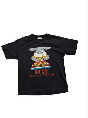 Black 1980s-1990s Vintage Single Stitch Hot Rod Myrtle Beach Graphic Tee